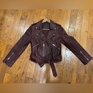 All saints balfern leather jacket in oxblood lambskin leather US4 UK8